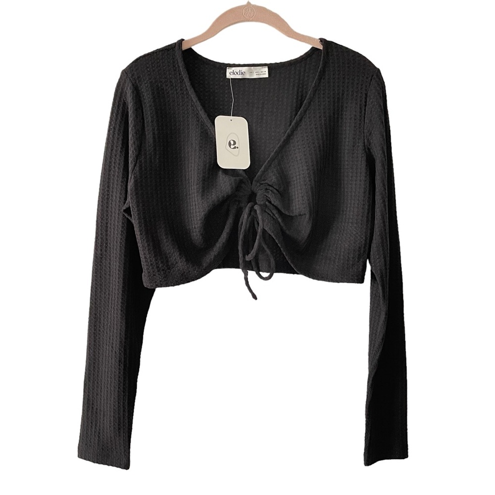 Elodie Waffle Knit Long Sleeve V-Neck Crop Top NWT